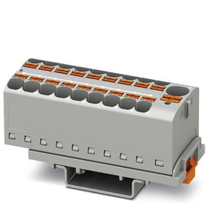 Phoenix Contact Finger-Safe Power Distribution Block; PTFIX10/18X4-NS35 GY; 57A; 19-Pole; Push-In Terminals; 1/1 Line/Load Terminal Openings; DIN Rail - Crosswise Mount